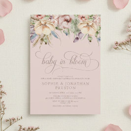 Baby In Bloom QR Pink Wildflower Baby Shower 招待状