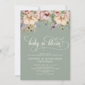 Baby In Bloom QR Sage Green Wildflower Baby Shower 招待状 (正面)