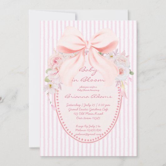 Baby in bloom retro preppy bow baby shower 招待状 (正面)