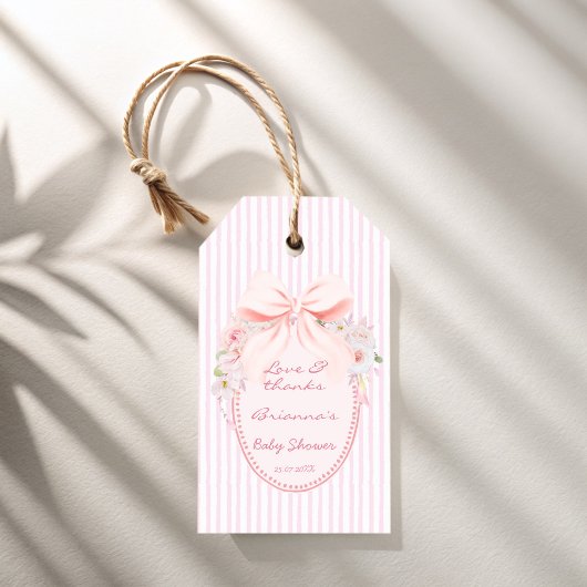 Baby in bloom retro preppy bow baby shower favor ギフトタグ