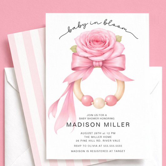 Baby in Bloom Rose Baby Shower Invitation 招待状