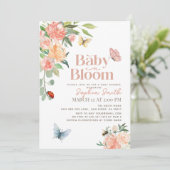 Baby in Bloom Roses & Butterflies Girl Baby Shower 招待状 (スタンド正面)