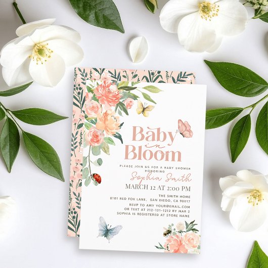 Baby in Bloom Roses & Butterflies Girl Baby Shower 招待状