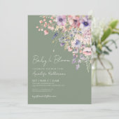 Baby In Bloom Sage Green Baby Shower 招待状 (スタンド正面)