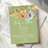 Baby in bloom sage green baby shower  招待状
