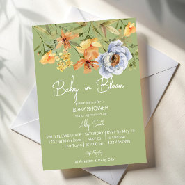 Baby in bloom sage green baby shower  招待状