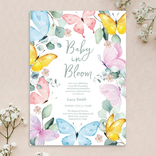 Baby in Bloom Sage Green Baby Shower Invitation 招待状