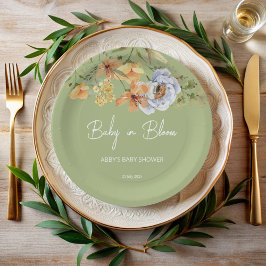 Baby in bloom sage green baby shower printed ペーパープレート