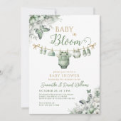 Baby in Bloom Sage Green Floral Baby Shower 招待状 (正面)