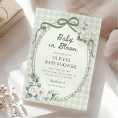 Baby in Bloom Sage Green Floral Garden Baby Shower 招待状