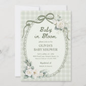 Baby in Bloom Sage Green Floral Garden Baby Shower 招待状 (正面)