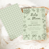 Baby in Bloom Sage Green Hand Drawn Baby Shower 招待状