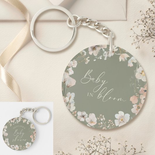Baby In Bloom Sage Green Wildflower Baby Shower キーホルダー