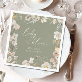 Baby In Bloom Sage Green Wildflower Baby Shower スタンダードカクテルナプキン