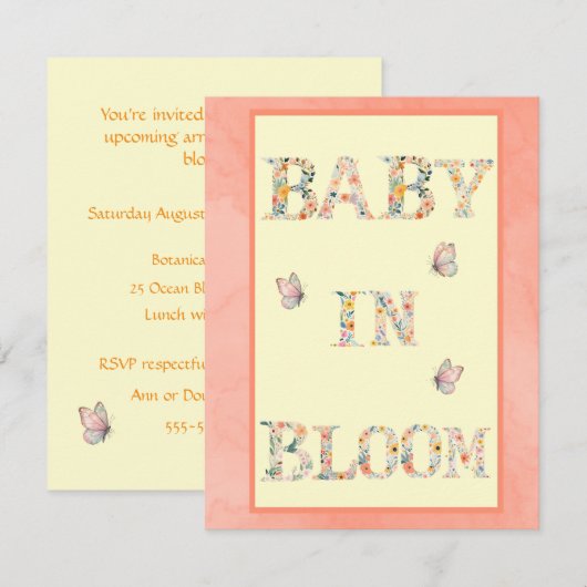Baby in Bloom Shower デジタルダウンロード招待状 招待状 (正面/裏面)
