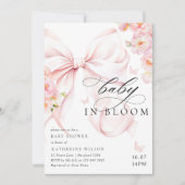 Baby In Bloom Soft Pink Bow Baby Shower Invitation 招待状 (正面)