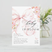 Baby In Bloom Soft Pink Bow Baby Shower Invitation 招待状 (スタンド正面)