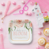 Baby In Bloom Soft Pink Rose Garden Baby Shower  ペーパープレート (パーティー)