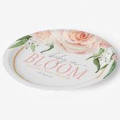 Baby In Bloom Soft Pink Rose Garden Baby Shower ペーパープレート (アングル)