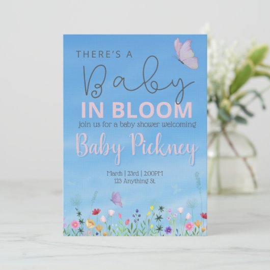 Baby in bloom. Spring Baby shower invnitation 招待状 (スタンド正面)