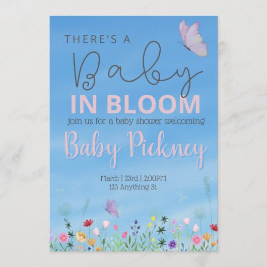 Baby in bloom. Spring Baby shower invnitation 招待状 (正面)