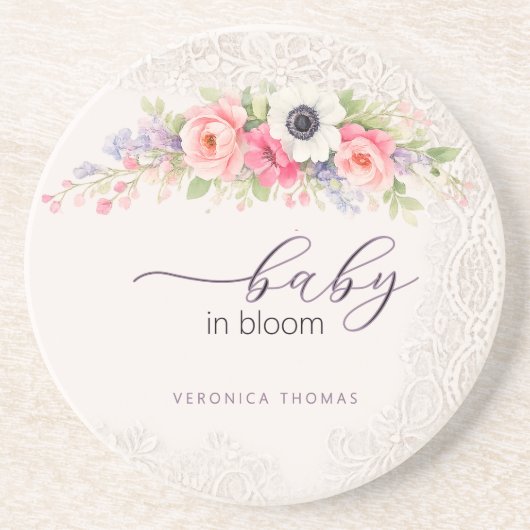 Baby in Bloom Sweet Floral Baby Shower コースター (正面)