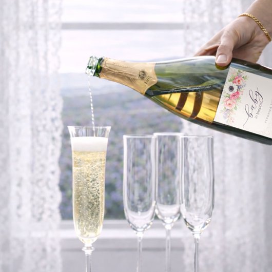 Baby in Bloom Sweet Floral Baby Shower スパークリングワインラベル