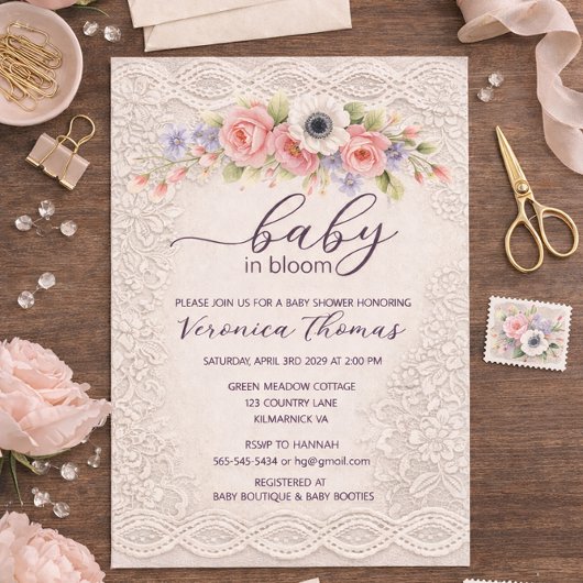Baby in Bloom Sweet Floral Baby Shower Invitation 招待状