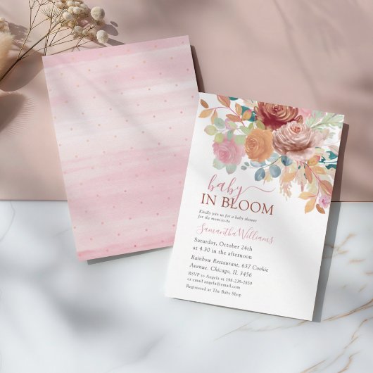 Baby In Bloom Terracotta & Pink Floral Baby Shower 招待状