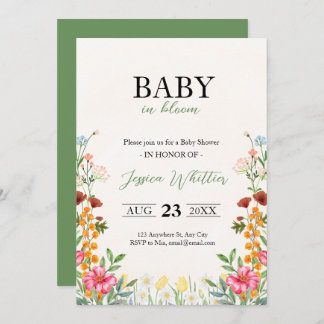 Baby in Bloom Watercolor Floral Baby Shower 招待状