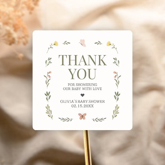 Baby in Bloom Wildflower Baby Shower スクエアシール