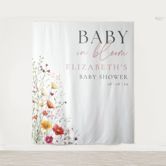 Baby In Bloom Wildflower Baby Shower Backdrop タペストリー (正面)