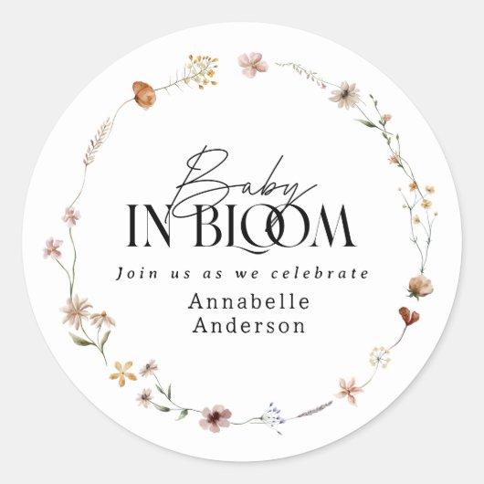 Baby in bloom wildflower baby shower invitation ラウンドシール (正面)