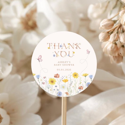 Baby in Bloom Wildflower Baby Shower Thank You ラウンドシール