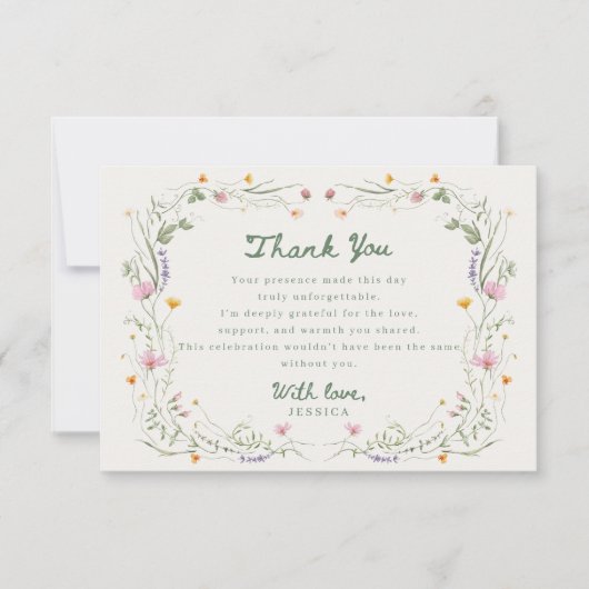 Baby in Bloom Wildflower Baby Shower Thank You Car 招待状 (正面)