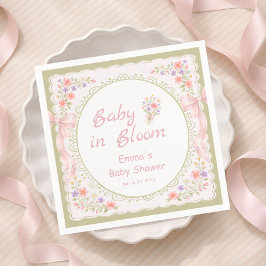 Baby in Bloom Wildflower Bow Baby Shower スタンダードカクテルナプキン