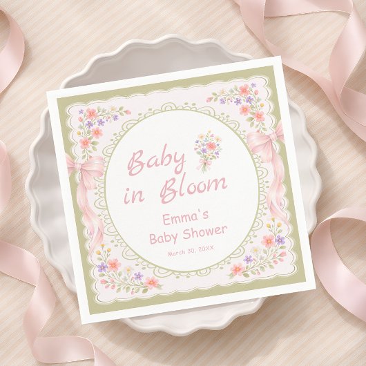 Baby in Bloom Wildflower Bow Baby Shower スタンダードカクテルナプキン