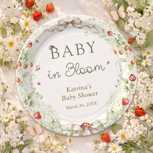Baby in Bloom Wildflower Bow Baby Shower ペーパープレート