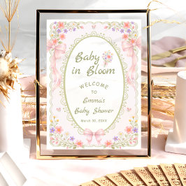 Baby in Bloom Wildflower Bow Baby Shower Welcome ポスター