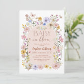 Baby In Bloom Wildflower Butterfly Baby Shower 招待状 (スタンド正面)