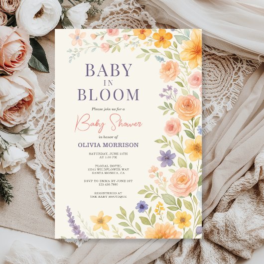 Baby In Bloom Wildflower Floral Baby Shower 招待状