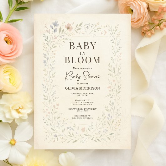 Baby in Bloom Wildflower Garden Baby Shower 招待状