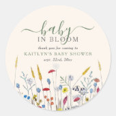 Baby in Bloom Wildflower Meadow Baby Shower ラウンドシール (正面)