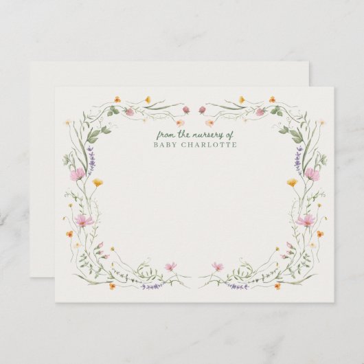 Baby in Bloom Wildflower Nursery Note Card 招待状 (正面/裏面)