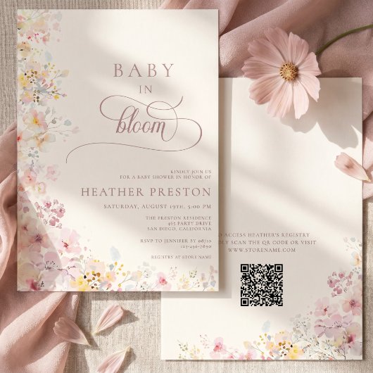 Baby In Bloom Wildflower QR ベビーシャワー 招待状