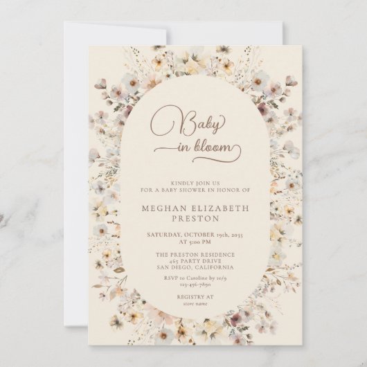 Baby in Bloom Wildflower QR Code Baby Shower  招待状 (正面)