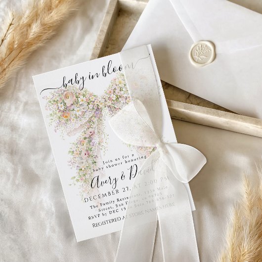 Baby in bloom wildflower spring Bow Baby Shower  招待状