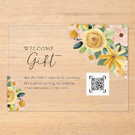 Baby in Bloom Yellow Floral Gift Registry アクリル招待状