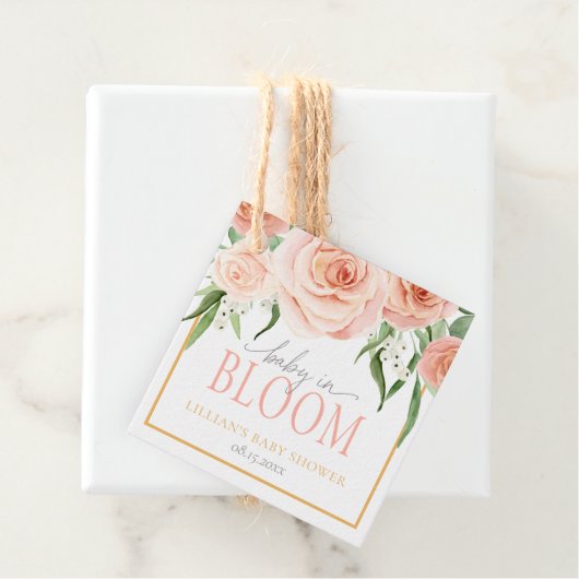 Baby In Boom ピンクの花の庭の女の子のベビーシャワー フェイバータグ (インサイチュ)