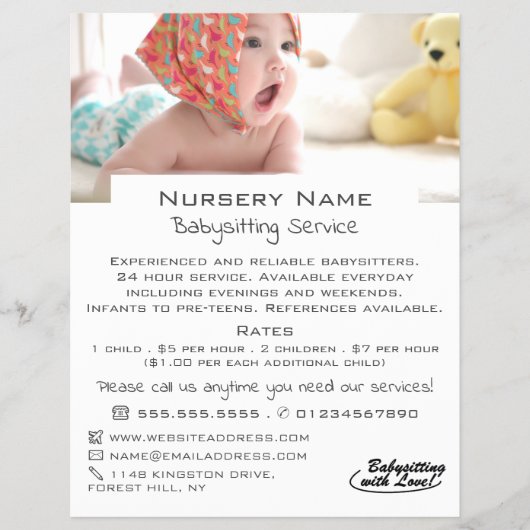 Baby in Cot, Babysitter, Daycare, Nursery Advert チラシ (正面)